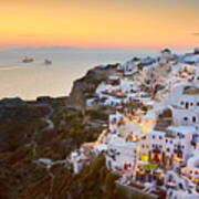 View Of Oia Town And Windmills Poster