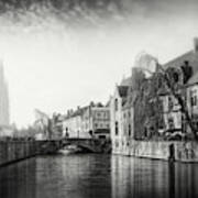 Vintage Bruges Belgium Black And White Poster
