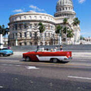Vintage Car And Capitolio Building Poster