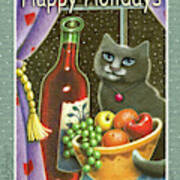 Vintage Classics Holiday Greeting Card With Cat Poster