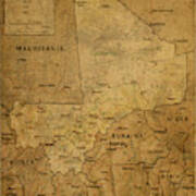 Vintage Map Of Mali West Africa Poster