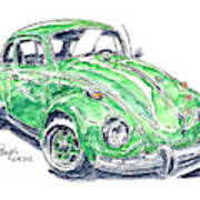 Vw Beetle 1302 Ls 1971 Classic Car Ink Drawing And Watercolor Poster