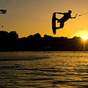 Wakeboarder At Sunset Poster