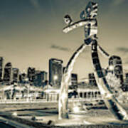 Walking Tall Traveling Man And Dallas Skyline In Sepia Poster