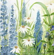 Watercolor Blue Flowers Poster