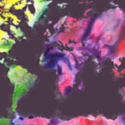 Watercolor Silhouette World Map Colorful Png Xiv Poster