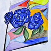 Whimsical Blue Roses Poster