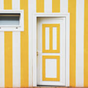 White And Yellow Door Over A Striped Poster