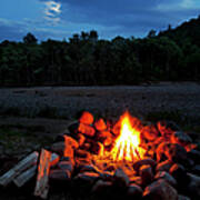 White Mountains Moonlit Campfire Poster