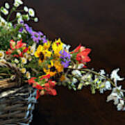 Wildflowers In A Basket On Black Poster
