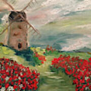 Windmill In A Poppy Field Poster