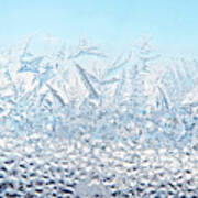 Window Frost White Blue Background Poster