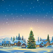 Winter Festive Landscape With Village Poster
