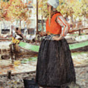 Woman Along Canal Poster