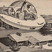 Woman Driving Flying Saucer Poster