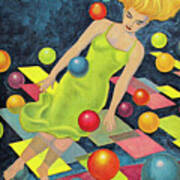 Woman Floating In Squares And Balls Poster