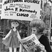 Woman Reading About President Kennedys Poster