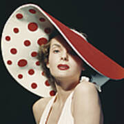 Woman Wearing Large Spotted Hat Poster