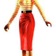 Woman Wearing Stripe Shirt And Red Skirt Poster