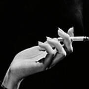 Womans Hand Holding Lit Cigarette Poster