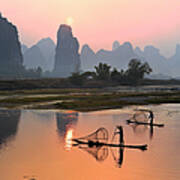 Yangshuo Li River At Sunset Poster