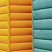 Yellow & Blue Beach Huts Abstract Poster