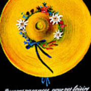 Yellow Hat With Flowers Poster