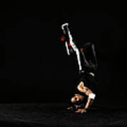 Young Male Breakdancer Doing Handstand Poster