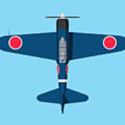 A6m Zero Wwii Aircraft - Blue Landscape Poster