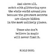 Most Unlikely Places - Roald Dahl Quote - Literature - Typewriter Print Poster