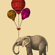 Elephant With Colorful Balloons #1 Poster