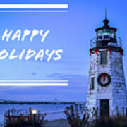 Happy Holidays From Goat Island Lighthouse  #1 Poster