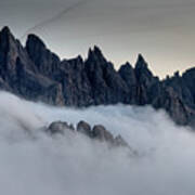 Mountain Landscape With Mist, At Sunset Dolomites At Tre Cime Italy. #1 Poster