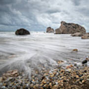 Seascape With Windy Waves During Stormy Weather On A Rocky Coast #1 Poster