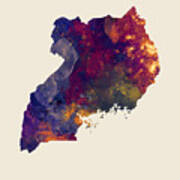 Uganda Watercolor Map #1 Poster