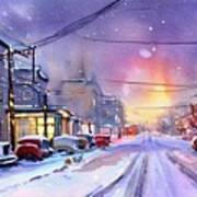 1950s Streetscape In Winter Poster