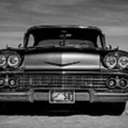 1958 Chevy On The Beach Bw Poster