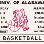1980 Alabama Basketball Ticket Stub Art Poster