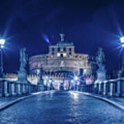 Rome And The Castel Sant'angelo At Night #2 Poster