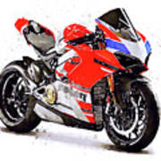 Watercolor Ducati Panigale V4s Motorcycle, Oryginal Artwork By Vart Poster