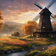 241pg-fantastical Old Windmill And Lake And Garden-1545 Poster