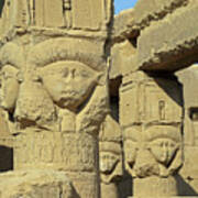 Ancient Egyptian Hathor Sculptures In Temple Of Dendera #3 Poster