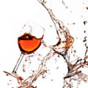 Broken Wine Glasses With Wine Splashes On A White Background Poster