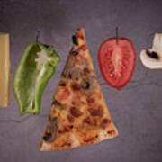 Slice Of Mozzarella Pizza Tomato Cheese Peeper And Mushroom Ingredients Poster