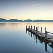 Wooden Pier Or Jetty And Lake At Sunrise. Torre Del Lago Puccini #3 Poster