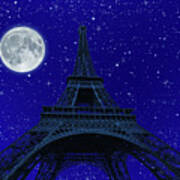 Tour Eiffel At Night With Fullmoon #5 Poster