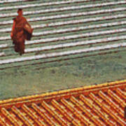 671 Temple Steps Tiles Monk, Fo Guang Shan Monastery, Kaohsiung, Taiwan Poster