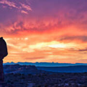 A Balanced Sunset In Arches National Park, Utah, Usa Poster