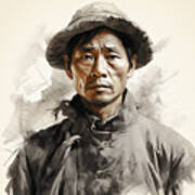 A  Chinese  Man  With  A  Hat  On  His  Head  High  Angle    D  Efe  C  Da Poster