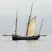 A Cornish Lugger Becalmed In Mounts Bay, Cornwall. Poster